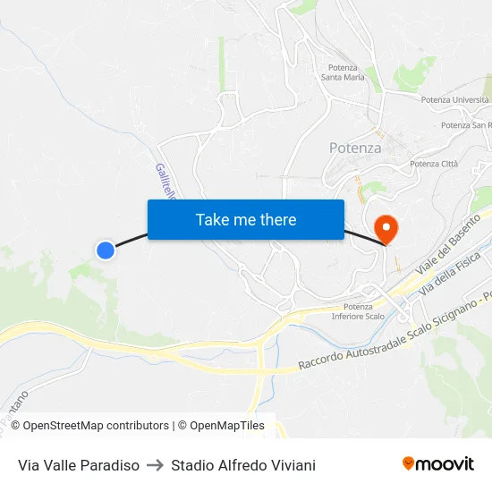 Via Valle Paradiso to Stadio Alfredo Viviani map