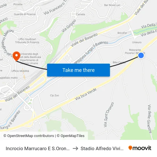 Incrocio Marrucaro E S.Oronzo to Stadio Alfredo Viviani map