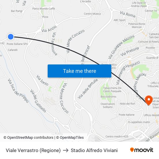 Viale Verrastro (Regione) to Stadio Alfredo Viviani map