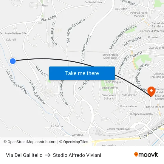 Via Del Gallitello to Stadio Alfredo Viviani map