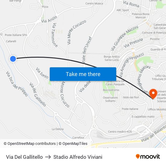 Via Del Gallitello to Stadio Alfredo Viviani map