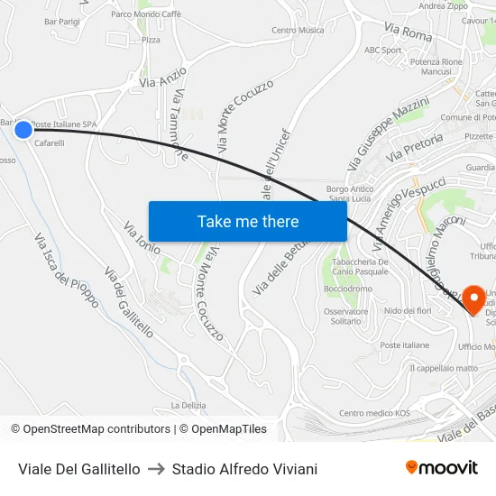 Viale Del Gallitello to Stadio Alfredo Viviani map