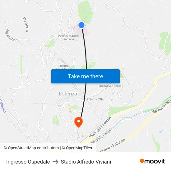 Ingresso Ospedale to Stadio Alfredo Viviani map