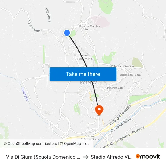 Via Di Giura (Scuola Domenico Savio) to Stadio Alfredo Viviani map