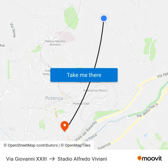 Via Giovanni XXIII to Stadio Alfredo Viviani map