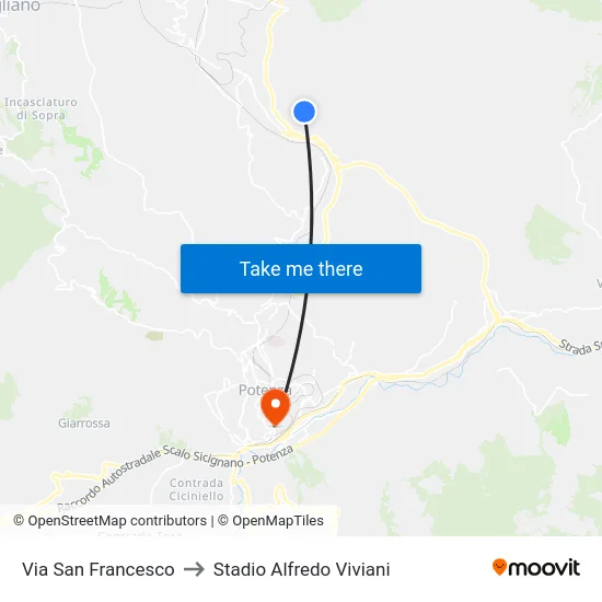 Via San Francesco to Stadio Alfredo Viviani map