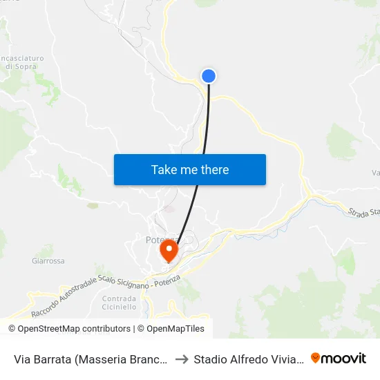 Via Barrata (Masseria Branca) to Stadio Alfredo Viviani map