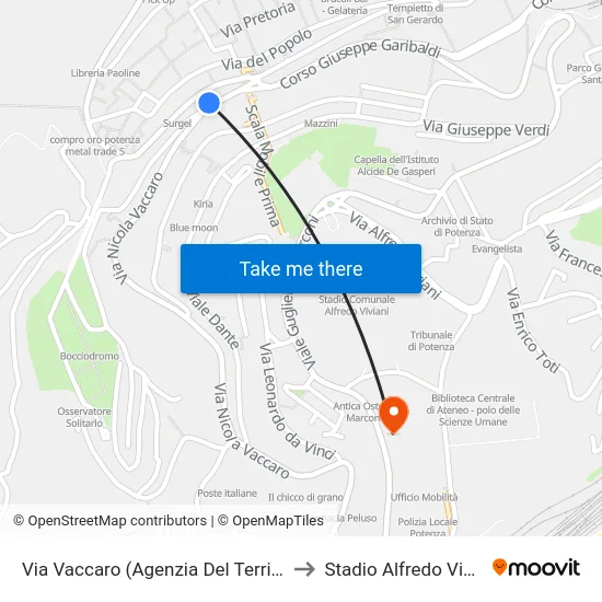 Via Vaccaro (Agenzia Del Territorio) to Stadio Alfredo Viviani map
