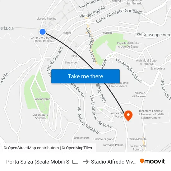 Porta Salza (Scale Mobili S. Lucia) to Stadio Alfredo Viviani map