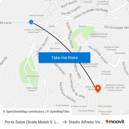Porta Salza (Scale Mobili S. Lucia) to Stadio Alfredo Viviani map