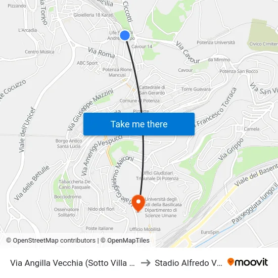 Via Angilla Vecchia (Sotto Villa S.Maria) to Stadio Alfredo Viviani map