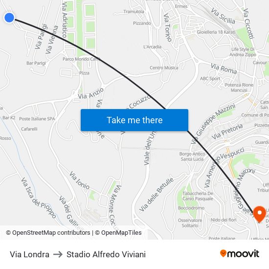 Via Londra to Stadio Alfredo Viviani map