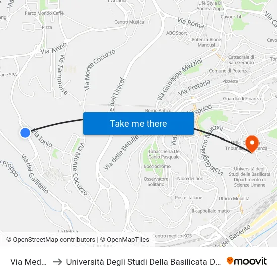 Via Mediterraneo to Università Degli Studi Della Basilicata Dipartimento Di Scienze Umane map