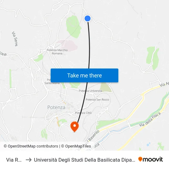 Via Romero to Università Degli Studi Della Basilicata Dipartimento Di Scienze Umane map