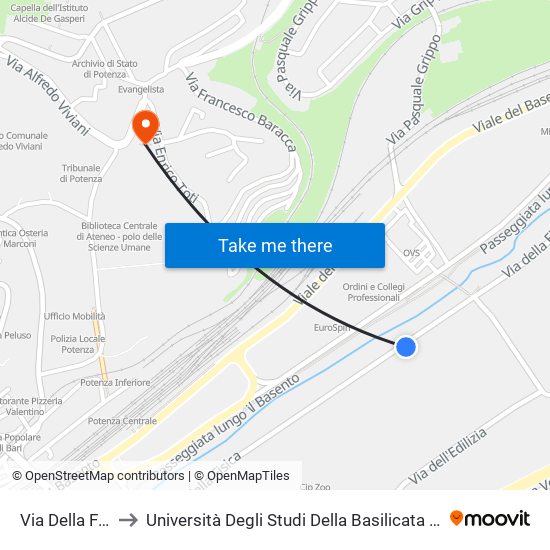 Via Della Fisica (Asp) to Università Degli Studi Della Basilicata Dipartimento Di Scienze Umane map