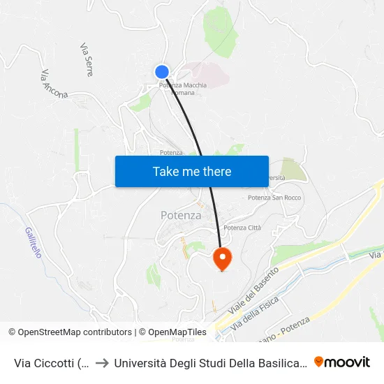 Via Ciccotti (Osp. Don Uva) to Università Degli Studi Della Basilicata Dipartimento Di Scienze Umane map