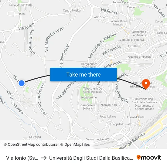 Via Ionio (Ss. Immacolata) to Università Degli Studi Della Basilicata Dipartimento Di Scienze Umane map