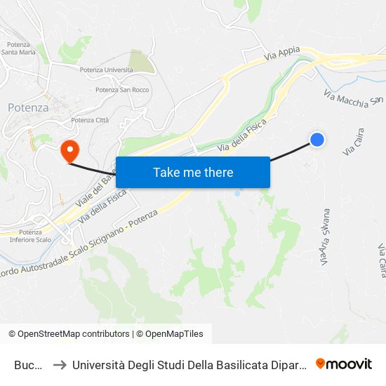 Bucaletto to Università Degli Studi Della Basilicata Dipartimento Di Scienze Umane map
