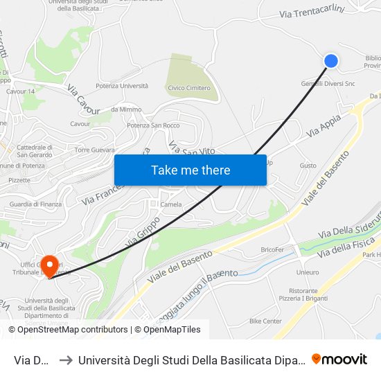 Via Dei Mille to Università Degli Studi Della Basilicata Dipartimento Di Scienze Umane map