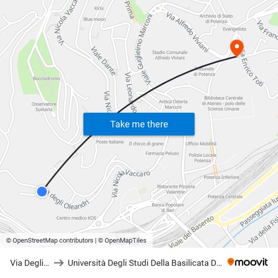 Via Degli Oleandri to Università Degli Studi Della Basilicata Dipartimento Di Scienze Umane map