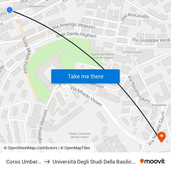 Corso Umberto I (Ascensori) to Università Degli Studi Della Basilicata Dipartimento Di Scienze Umane map