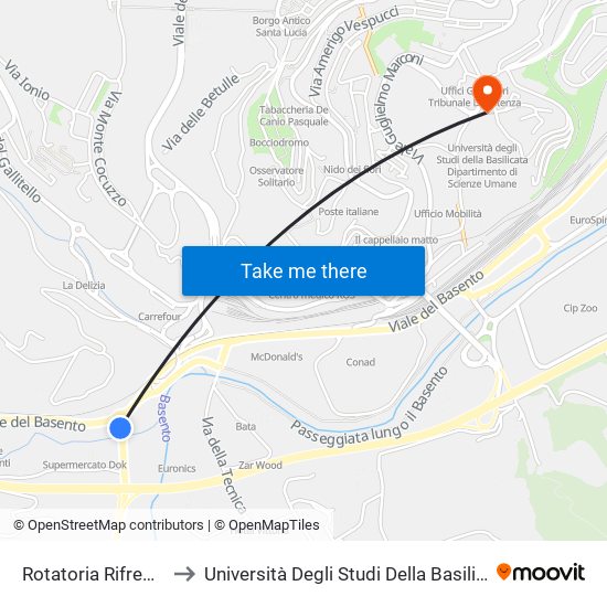 Rotatoria Rifreddo - Via Centomani to Università Degli Studi Della Basilicata Dipartimento Di Scienze Umane map