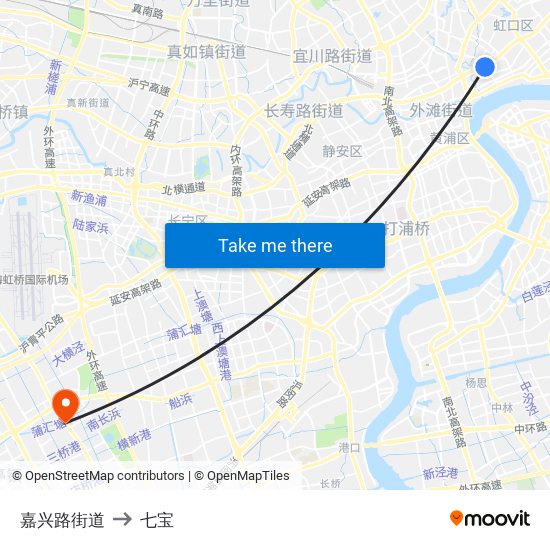 嘉兴路街道 to 七宝 map