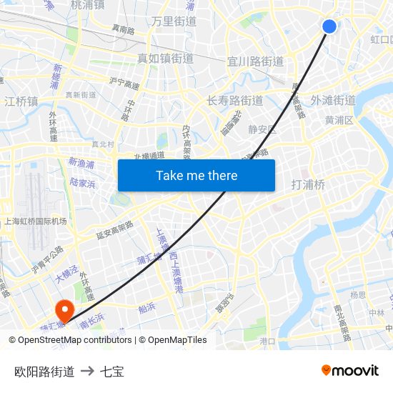 欧阳路街道 to 七宝 map