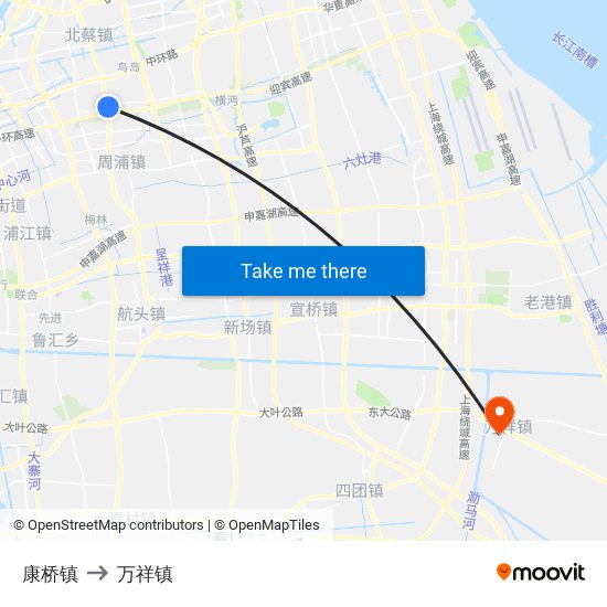 康桥镇 to 万祥镇 map