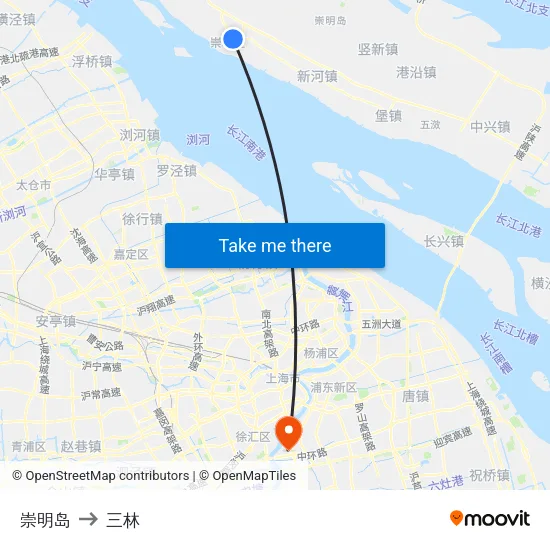 崇明岛 to 三林 map