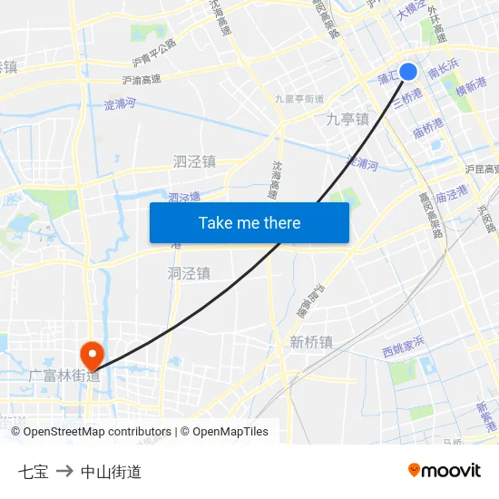 七宝 to 中山街道 map