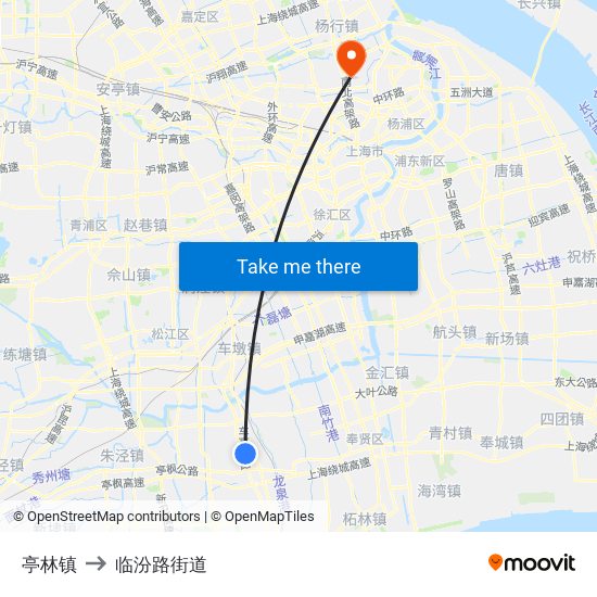 亭林镇 to 临汾路街道 map