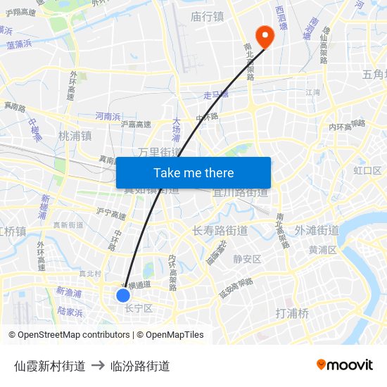 仙霞新村街道 to 临汾路街道 map