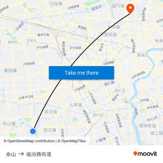 佘山 to 临汾路街道 map