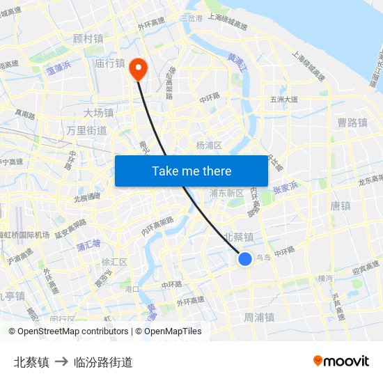 北蔡镇 to 临汾路街道 map