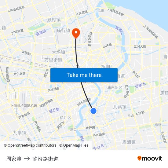 周家渡 to 临汾路街道 map