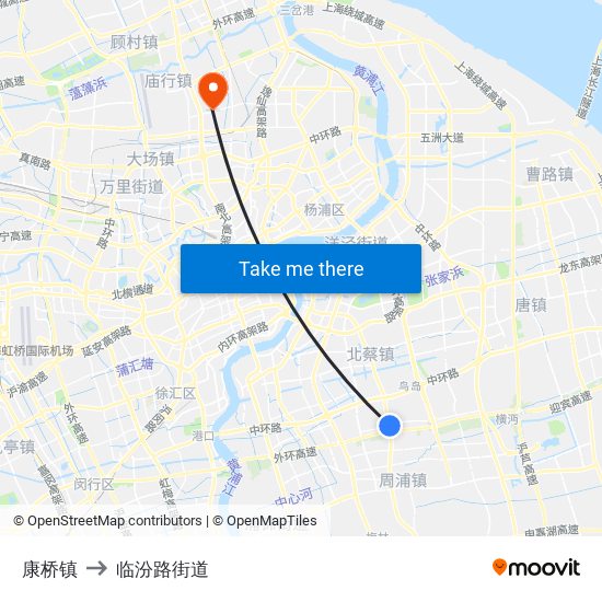 康桥镇 to 临汾路街道 map