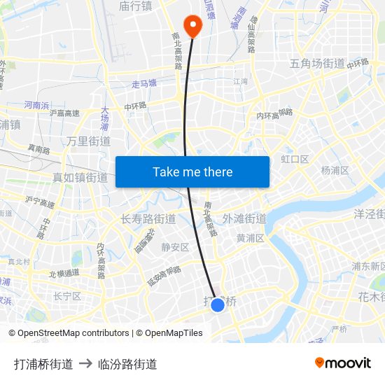 打浦桥街道 to 临汾路街道 map