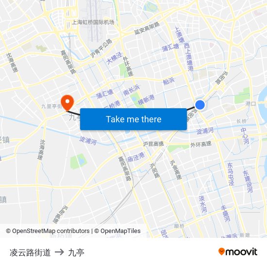 凌云路街道 to 九亭 map