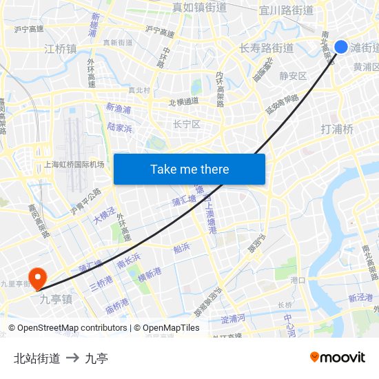 北站街道 to 九亭 map