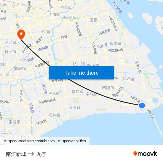 南汇新城 to 九亭 map