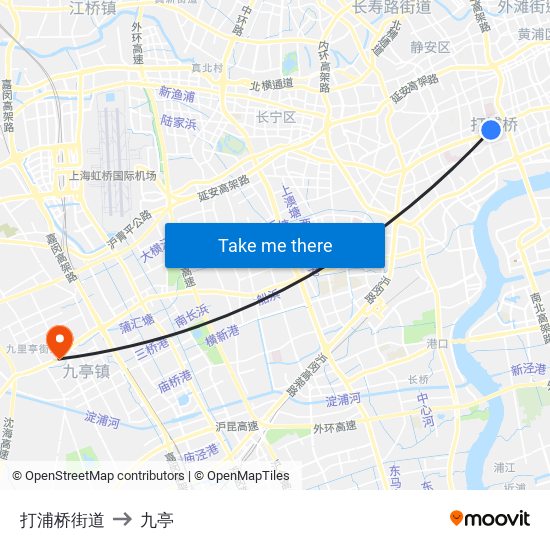 打浦桥街道 to 九亭 map