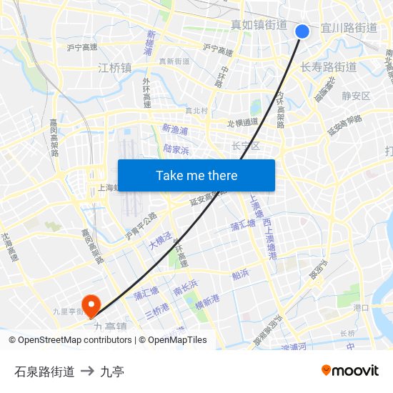 石泉路街道 to 九亭 map