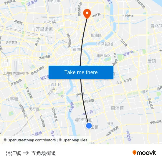 浦江镇 to 五角场街道 map