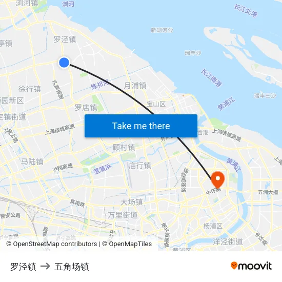 罗泾镇 to 五角场镇 map