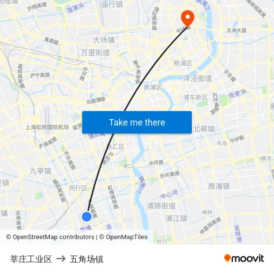 莘庄工业区 to 五角场镇 map