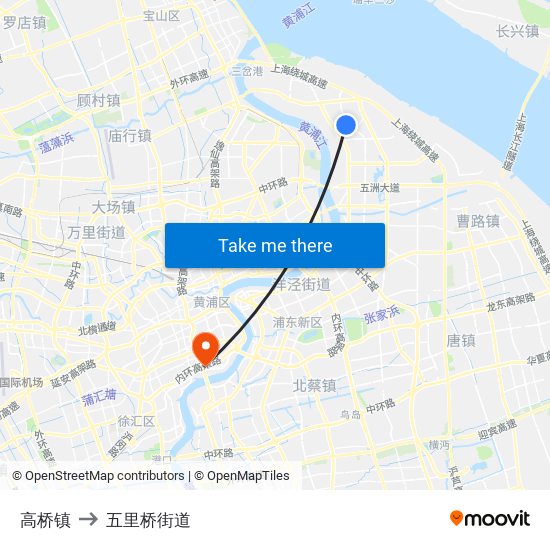 高桥镇 to 五里桥街道 map