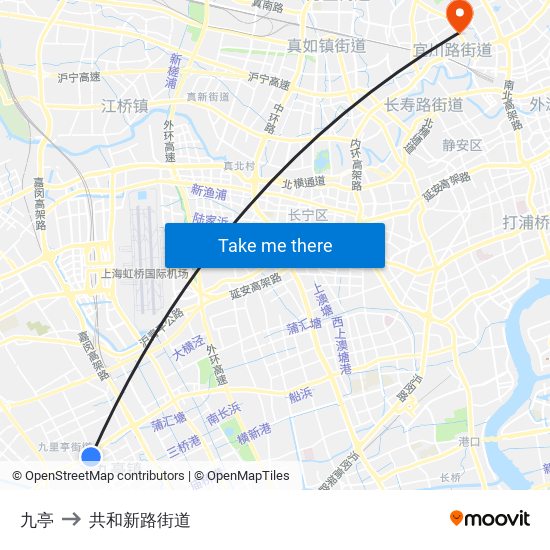 九亭 to 共和新路街道 map