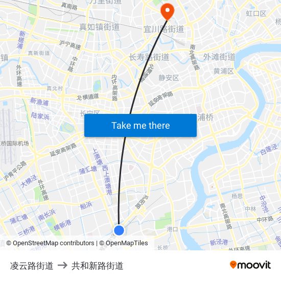 凌云路街道 to 共和新路街道 map