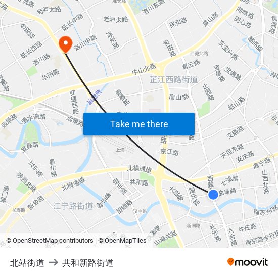 北站街道 to 共和新路街道 map